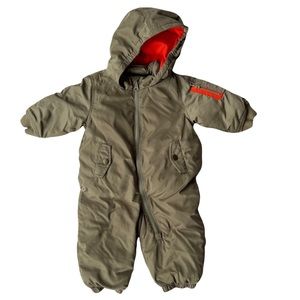 Baby Gap Snowsuit Olive Green Hooded Winter One Piece Outfit Like New 6-12 M